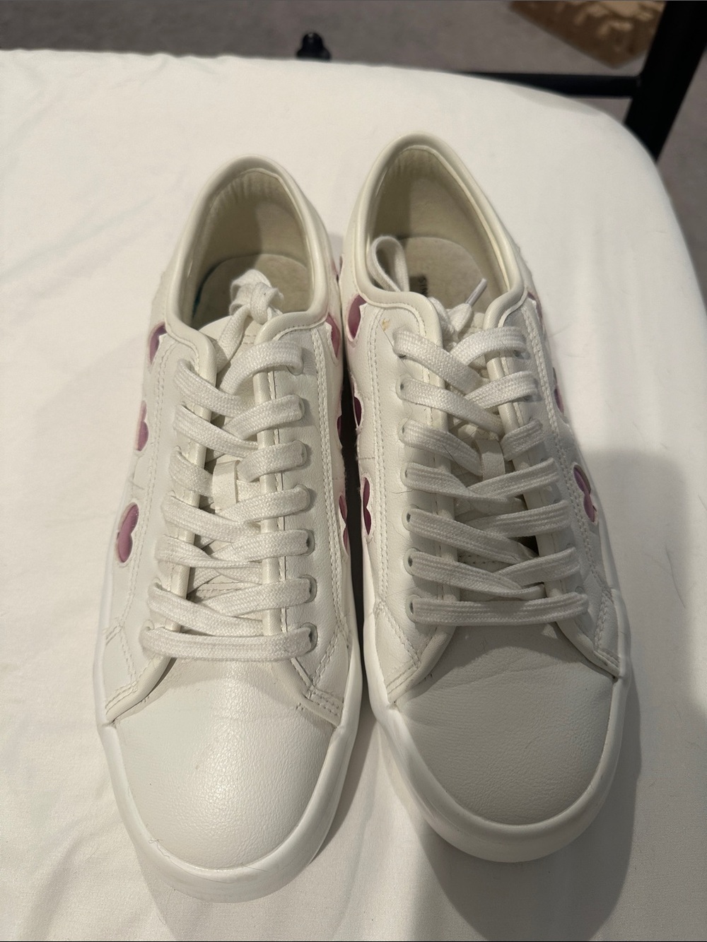 Sincerely Jules White Lace-Up Sneakers with Pink Heart Side Accents